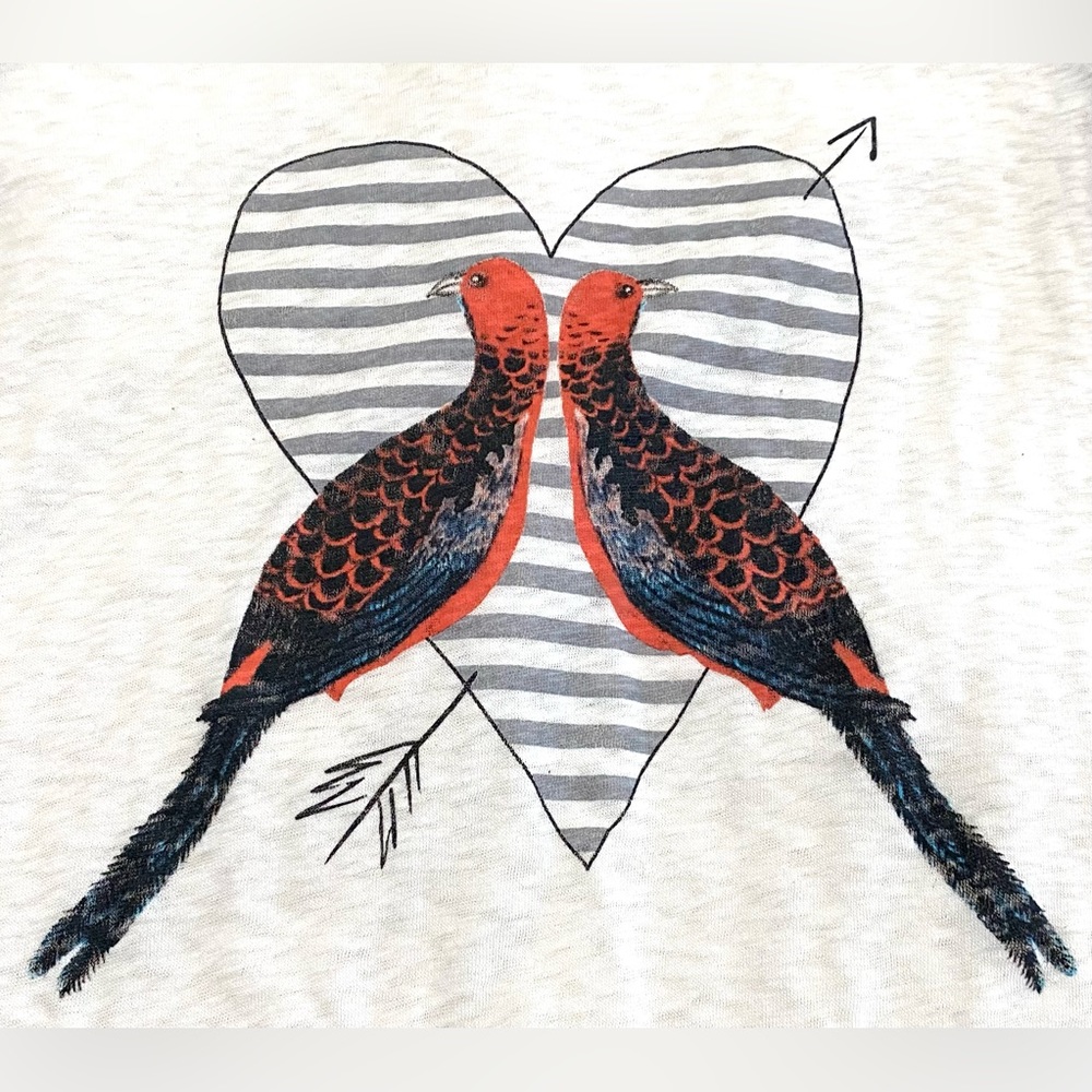 J Crew Womens XS Blue Ivory Lovebirds Baseball Tee Boho Preppy Y2K Lightweight - Picture 3 of 11